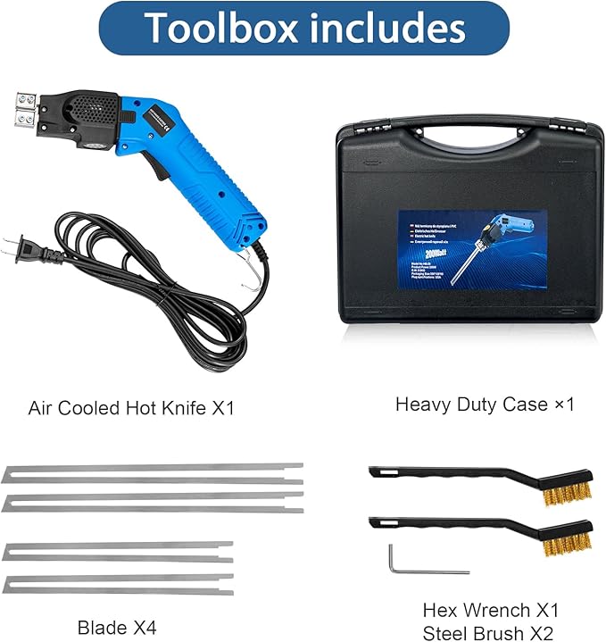 Toemics Electric Hot Knife Foam Cutter – 200W Styrofoam Cutting Tool, 4 Adjustable 50-500°C Blades for Polystyrene, Sponge, Crafts, and Insulation (Blue)