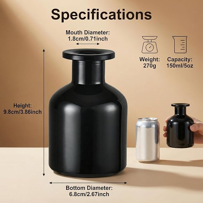 150ml/5oz Empty Glass Diffuser Bottle Diffuser Jars Aromatherapy Storage Container Fragrance Accessories Use for DIY Replacement Diffuser Sticks Sets Home Bathroom Decor