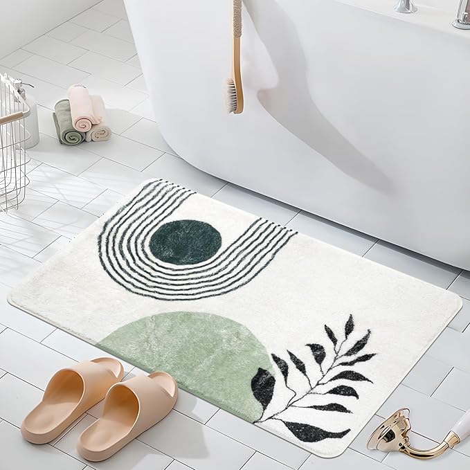 APROPHIC 20"X30" Boho Bath Rugs for Bathroom Decor Non-Slip Bath Mat Absorbent Plush Microfiber Soft Carpet Machine Washable Bath Mat for Sink, Showers, Laundry Rooms, Living Room, Green