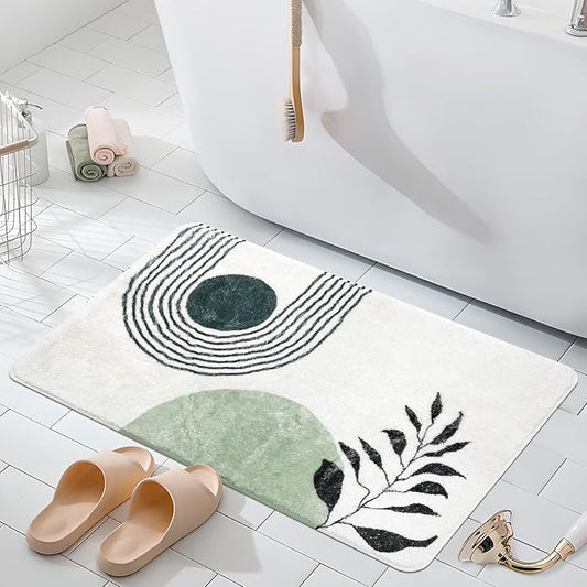 APROPHIC 20"X30" Boho Bath Rugs for Bathroom Decor Non-Slip Bath Mat Absorbent Plush Microfiber Soft Carpet Machine Washable Bath Mat for Sink, Showers, Laundry Rooms, Living Room, Green