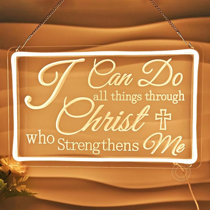 SYLHOME Led Neon Light Sign I Can Do All Things Through Christ Bedroom Living Room Wall Sign Decor Wedding Birthday Party Decoration USB 15.75"X9.8"
