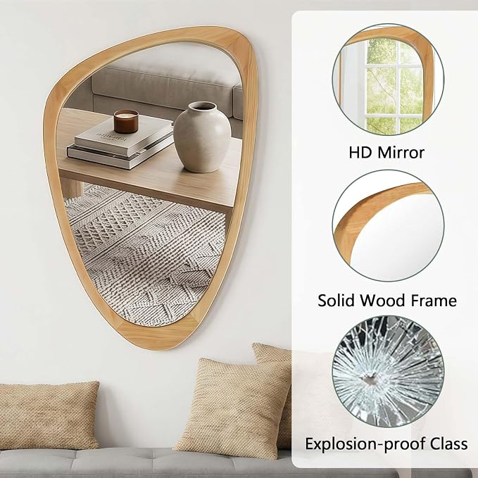 Majnesvon 20x30 Inch Asymmetrical Wall Mirror Wood,Rustic Irregular Shaped Vanity Mirror for Bathroom,Bedroom, Living Room, Entryway, Fireplace,Wall Decor,Solid Wooden Frame (Oak, 20"x30" Inch)