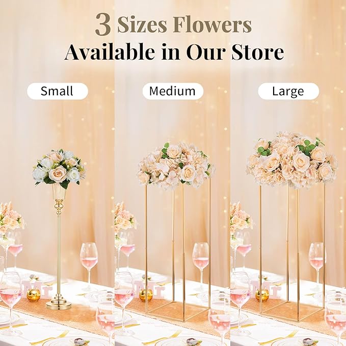 NUPTIO Flower Ball Arrangement Bouquet - 2 Pcs 14.2 inch Diameter Champagne Fake Flowers Roses Balls for Centerpieces Tables - Artificial Rose Arrangements for Wedding Centerpiece Table Decorations