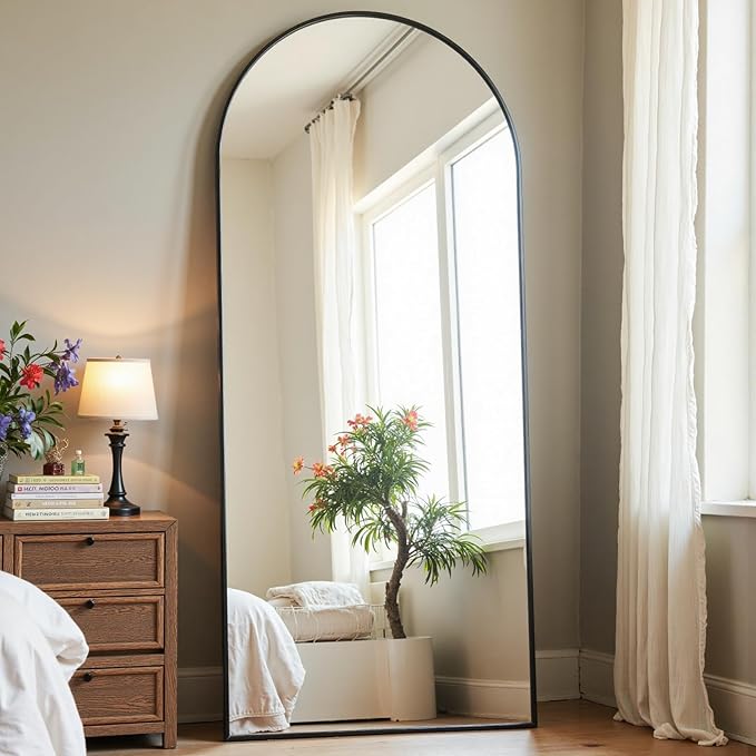 Dewfig Arched Full Length Mirror, 57"X20" Large Floor Mirrors, Full Body Mirrors for Leaning or Hanging, Standing Mirror for Bedroom, Living Room,Dressing Room, Aluminum Alloy Frame, Black