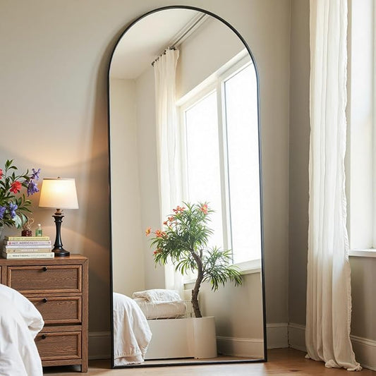 Dewfig Arched Full Length Mirror, 57"X20" Large Floor Mirrors, Full Body Mirrors for Leaning or Hanging, Standing Mirror for Bedroom, Living Room,Dressing Room, Aluminum Alloy Frame, Black