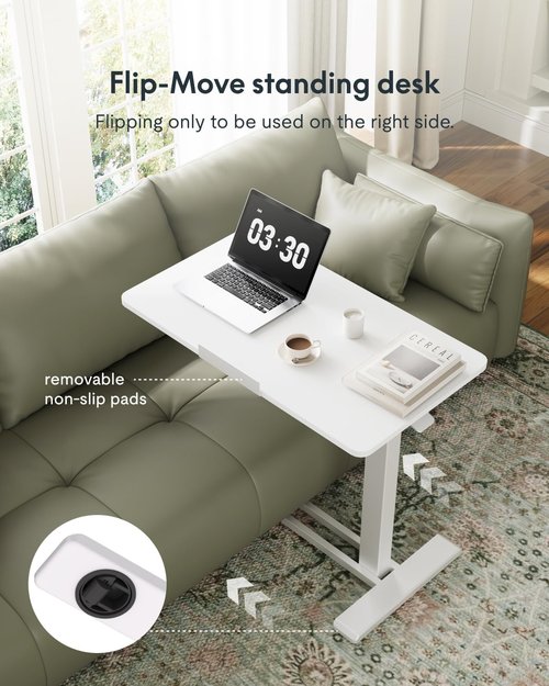 FLEXISPOT H7 PRO Mobile Standing Desk - Adjustable Overbed Table with Pneumatic Wheels | 31.5" W x 17.7" D, White