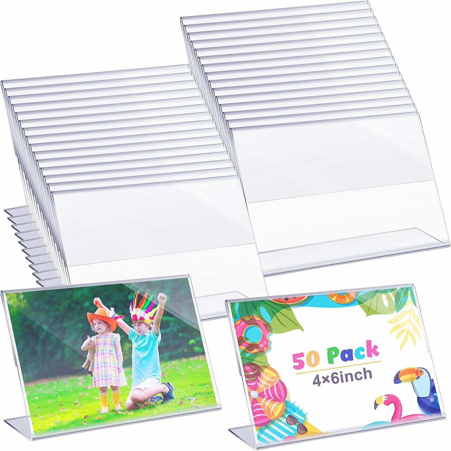 Soaoo Acrylic Picture Frames - 50 Pcs Clear 4x6 Inch Horizontal Display Stands for Home & Office
