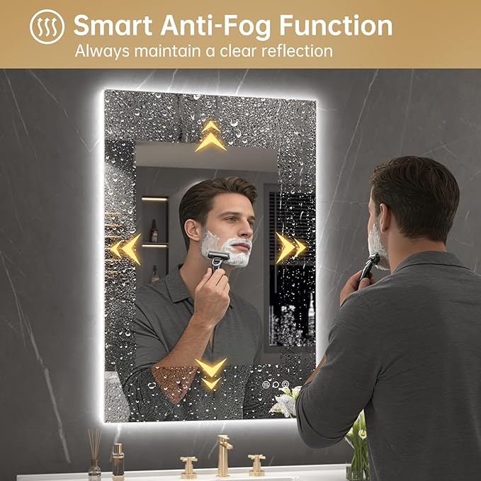 LOVESPEJO 24"x36" Backlit Mirror Bathroom, LED Bathroom Mirror with Motion Sensor, Fogless, Dimmable, 3 Color Changing, Shatterproof, Horizontal/Vertical