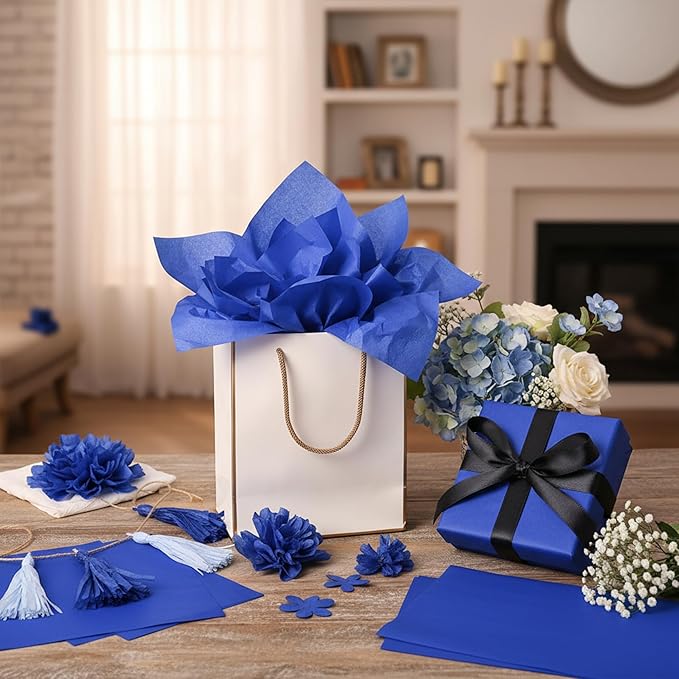 Qilery 500 Sheets Royal Blue Tissue Paper Bulk for Gift Bags 15 x 20 Inch Acid Free Packaging Wrapping Paper Sheets for Winter Hanukkah Christmas Decor DIY Crafts, Birthday Party, Shipping Packing