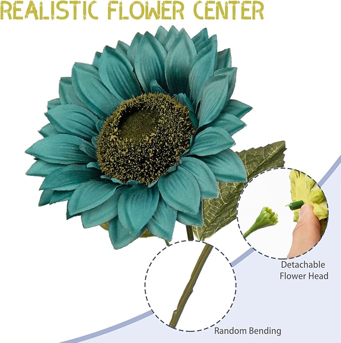 Hollyone Large Silk Sunflowers Artificial Flowers 26" Long Stem Artificial Sunflower 6PCS Faux Vintage Fall Sunflowers Bouquet Bulk for Home Wedding Birthday Party Centerpieces Decorations