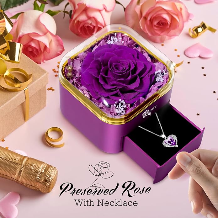 Mothers Day Mom Gifts,Eternal Rose Flower with Necklace Gifts for Women,Mother, Grandma,Wife and Girlfriend, Birthday Gift,Wedding, Thanksgiving Gift