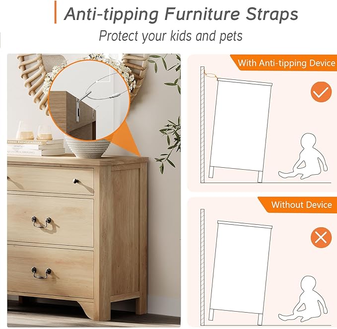 WAMPAT 3 in 1 Large Farmhouse Dresser Set, 94.5” W 9 Drawers Dresser for Bedroom with Wide Chest of Drawers for Bedroom, Living Room, Closet, Hallway, Office,Oak
