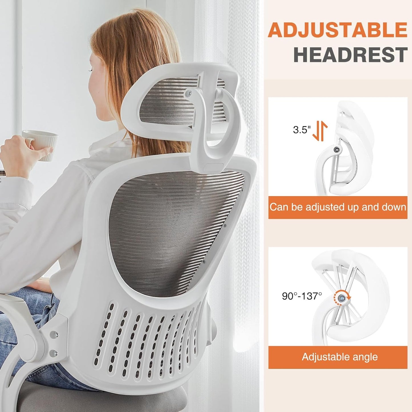 Sweetcrispy High-Back Executive Chair - Adjustable Mesh Headrest & Lumbar Support | Comfortable for Home Office & Study