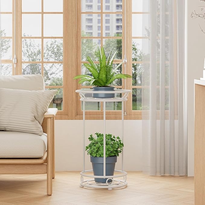 YIUKEA Plant Stand Indoor Outdoor - Metal Planter Holder Shelf Tall Tiered Flower Pot Display Organizer Rack for Garden, Patio, Living Room, Bathroom, Office (White)