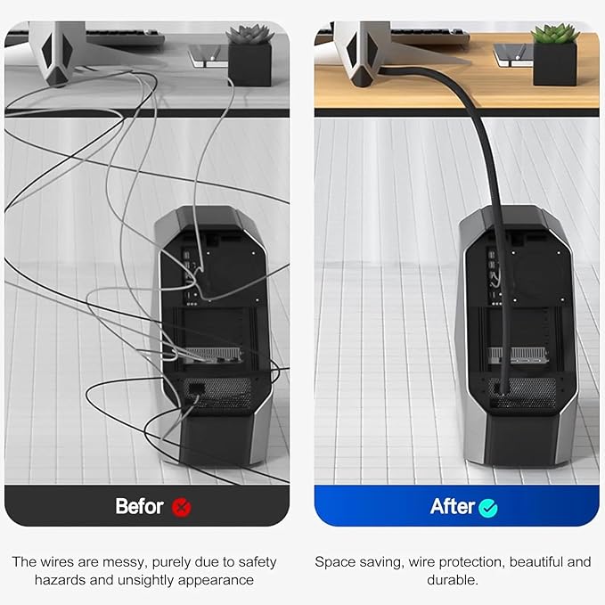 GBSCLOVER Wire Cord Protector Wire Loom Tubing, 10ft - 1/4 inch Cable Sleeve Split Sleeving for USB Cable，Computer Electrical Wire Power Cord Audio Video Cable Black