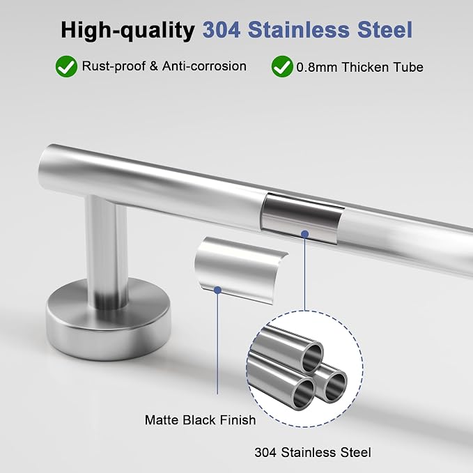 Brushed Nickel Towel Bar, 14 Inch Towel Racks for Bathroom Wall Mounted, SUS304 Stainless Steel Bathroom Towel Holder, Total Length 16.4 Inch Towel Bars