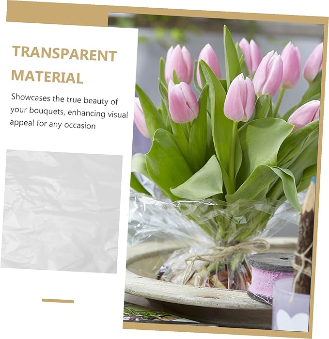 Yardwe 100pcs Transparent Cellophane Wrapping Paper Clear Floral Wrap for Bouquets DIY Flower Packaging Film Easy to Use and Store