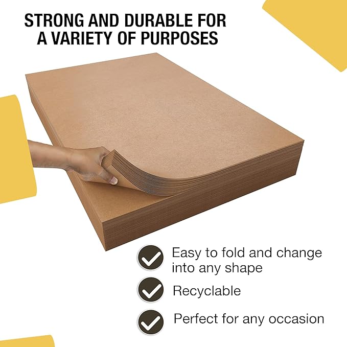 Kraft Paper Sheets - 15 x 20 in. - 240 Sheets of Brown Wrapping Paper – Heavy Duty Craft Paper for Shipping - Light Brown Construction Paper - 80 GSM - 1000 Square feet