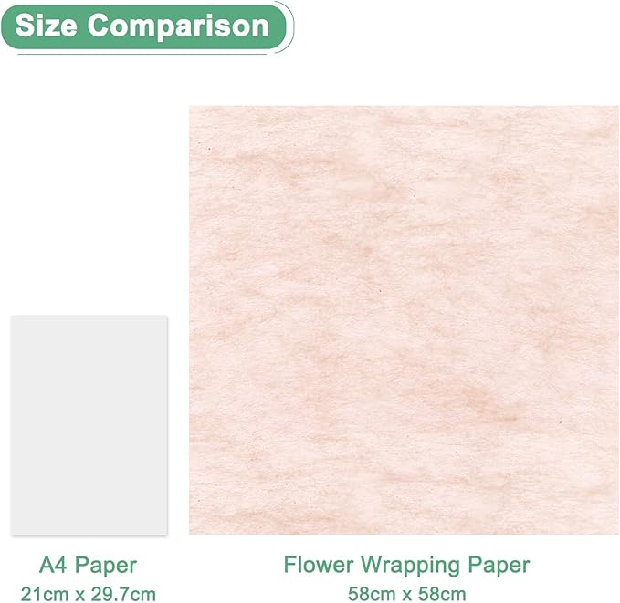 M METERXITY 60-Sheet Korean Cotton Wrapping Flower Paper, Waterproof Floral Wrapping Cotton Paper for Bouquets/Gift Packaging [Brown,Pink,Rose Red]