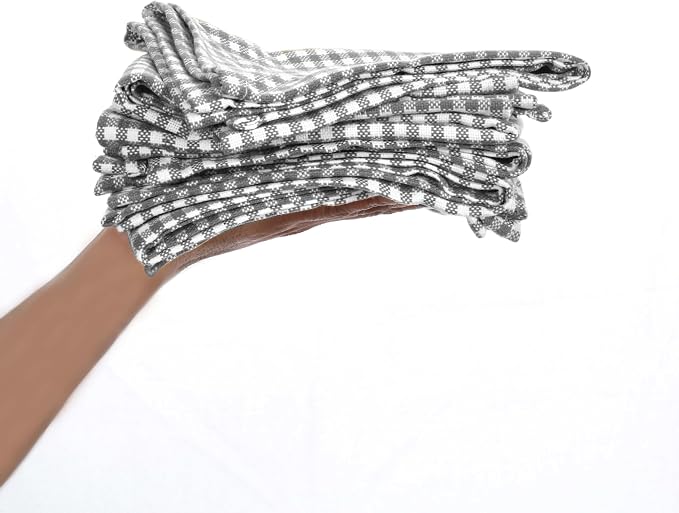 4 Pack Gingham Check Kitchen Dish Towels 16x26 Inches, Absorbent & Durable, Washable, Hand Tea Towels with Hanging Loop - Ideal for Restaurants & Home Kitchens, Grey White