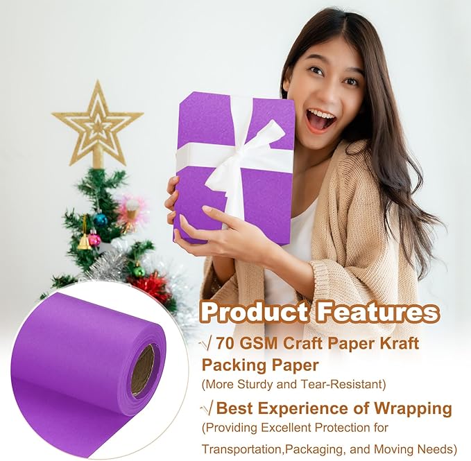 PATIKIL Wrapping Paper, 15" x 394"(33') 70 GSM Craft Paper Roll Kraft Packing Paper for Poster Bulletin Board, Gift Wrapping, Dark Purple