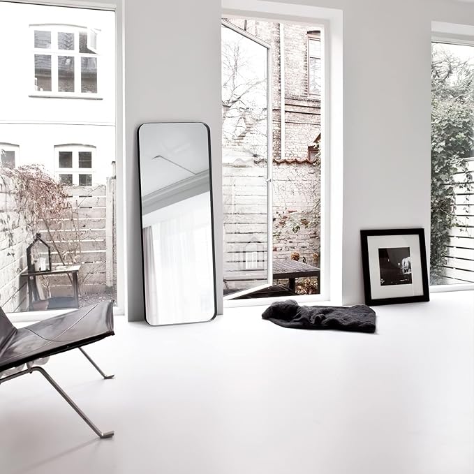 Black Full Length Mirror for Bathroom, 21"x64" Long Metal Framed Full Body Mirror, Rectangle Floor Mirror Leaning Against Wall for Dressing Living Room Bedroom Entryway