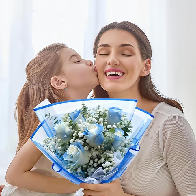 DEWJDFSC 20 Sheets Flower Wrapping Paper,Waterproof Floral Korean Bouquet Wrapping Paper, Florist Supplies, Suitable for Flowers Gift Packaging（Blue-4）