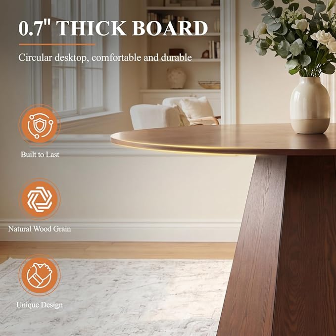 BESTANO 59" Round Dining Table for 4-6 People, Kitchen Dining Room Table with Wooden Pedestal Base, Circle Dinner Pedestal Dining Table for Dining Room (Table Only), Walnut