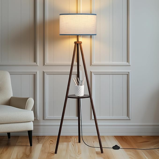 EOEYYOYB Floor Lamp with 3 Light Modes Adjustable– Wood Tripod Floor Lamp Modern LED Standing Lamps with Dimmable Brightness, Perfect for Living Room, Bedroom, and Office, Juglans Nigra