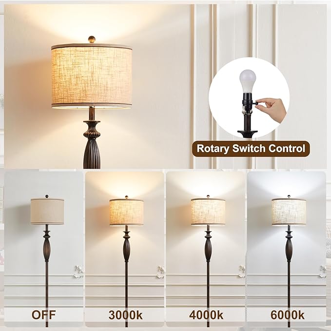 63.8" Vintage Floor Lamp with Rotary Switch, Dimmable Color Temperature Standing Lamp, Retro Farmhouse Floor Lamps for Living Room, Bedroom, Hallway, Office, Room Decor, Antique Black (Bulb Included)