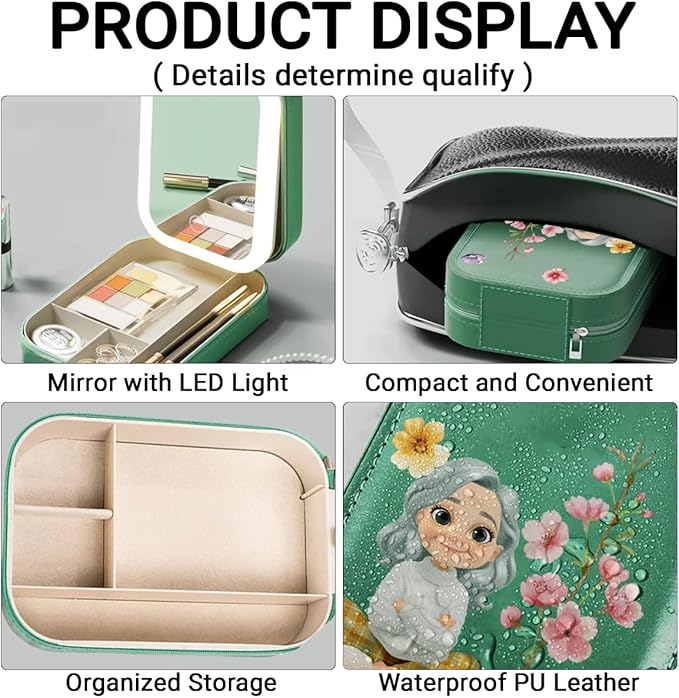Wrappiness Girls & Women Lovely Makeup Box With LED Mirror - Personalized Jewelry Box Organizer Portable Ideal for Travel, Gift for Daughters Sisters Friends (Birth Month Flower, Women)