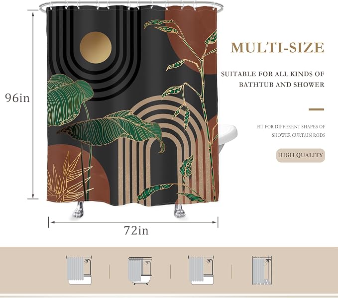 Glawry Brown Abstract Shower Curtain Boho Retro Tropical Palm Tree Leaves Bathroom Minimalist Aesthetic Modern 72Wx96L Inches Bath Accessories Art Home Decor Fabric 12 Pack Hook
