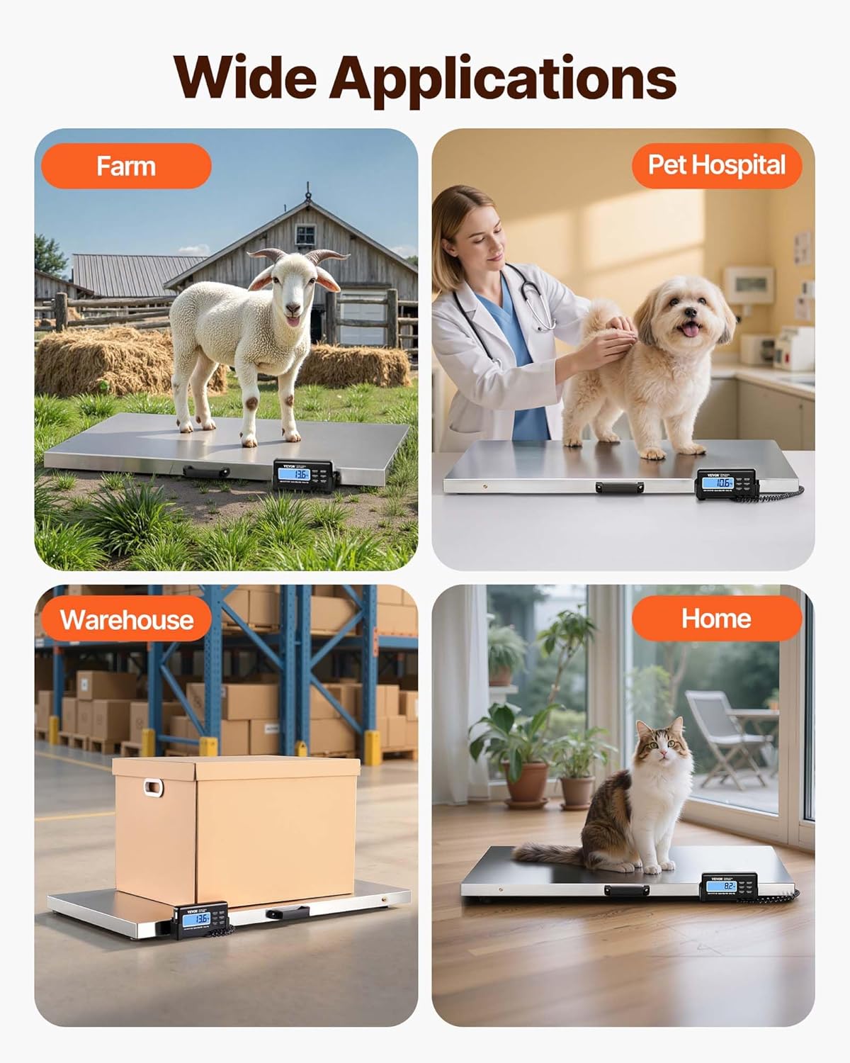 VEVOR Livestock Scale - 880Lbs Capacity, Large Stainless Steel Platform 40.6"x20.9" for Pets & Animals