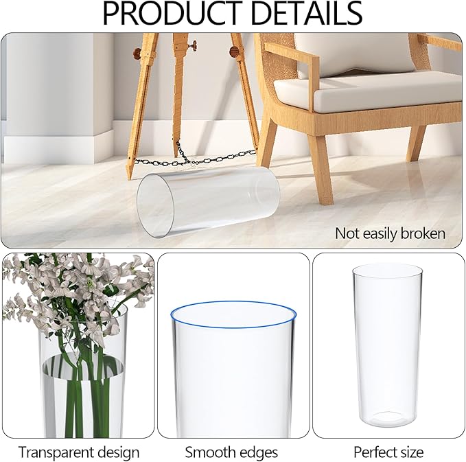 Clear Acrylic Cylinder Vase, Tall Plastic Vase for Centerpieces, 6 Packs