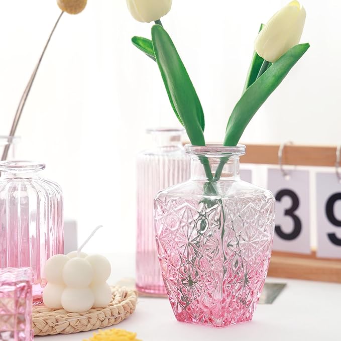 Pink Glass Bud Vases Set of 20, Small Flower Vases for Wedding Centerpieces,Pink Bud Vases in Bulk Glass Vase for Table Decoration,Home Decor (Pink-20pcs)