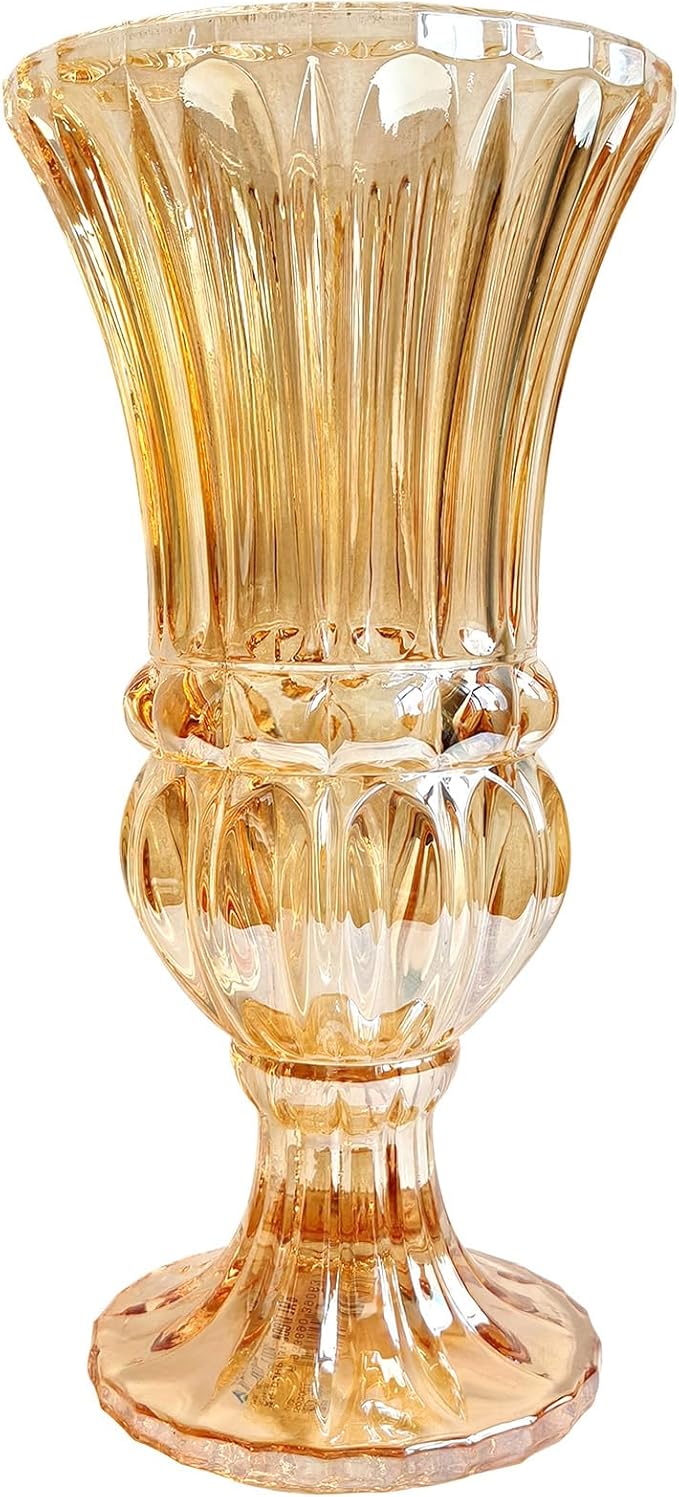 11.6" High Amber Glass Vase, Art Plant Flower Vase. Decorative for Home Office Wedding Holiday Party Celebrate Centerpiece Decor