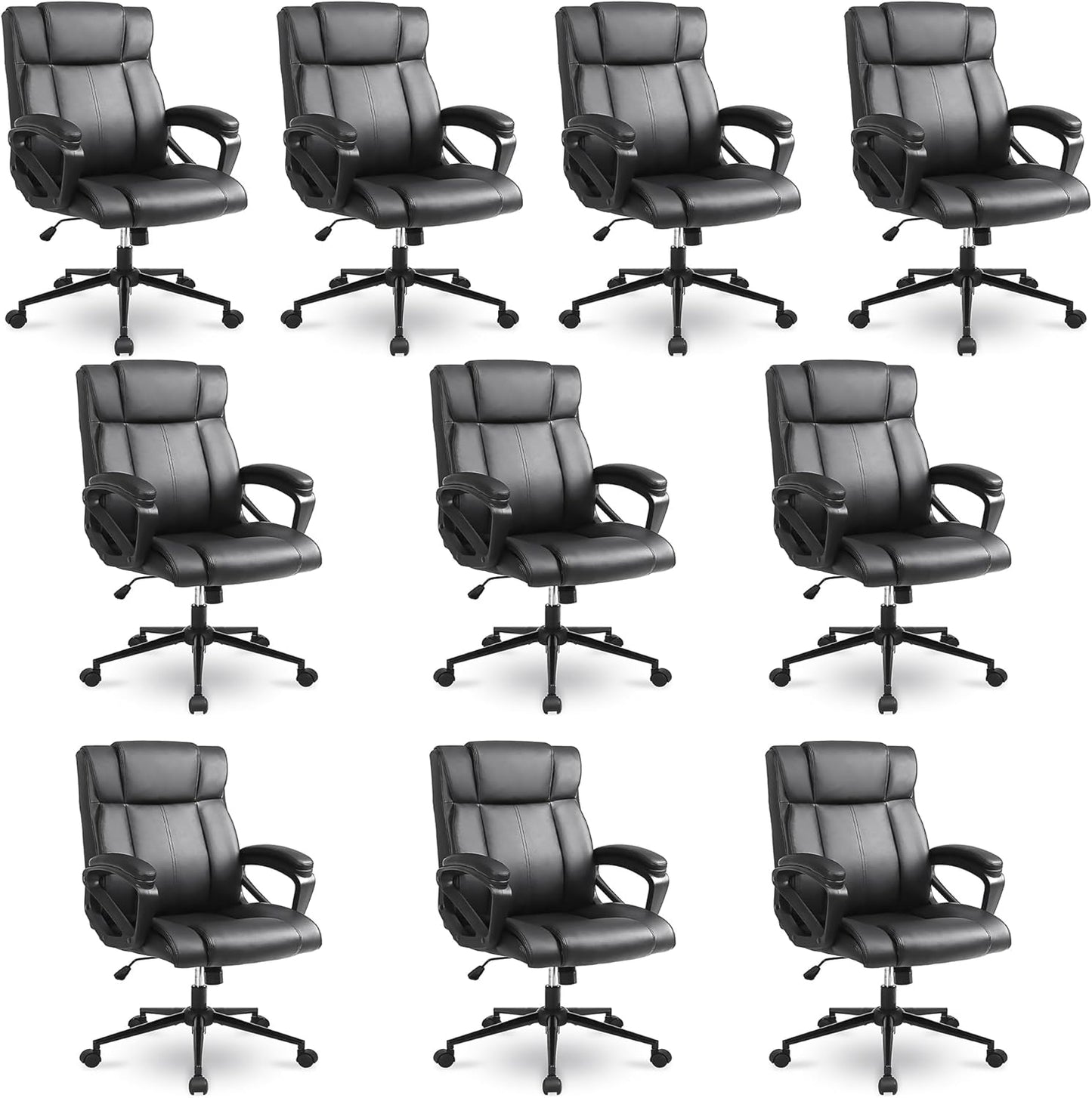 Skiennix Ergonomic Executive Office Chair - Heavy Duty 300lbs Capacity, Mid-Back PU Leather with Lumbar Support - Black