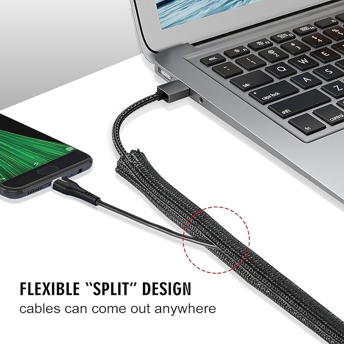 10ft x 1 inch Cable Sleeve Split Wire Loom Tubing for Power, Audio, USB, Cord Management for TV, Computer, Protects from Pets Chewing, Black