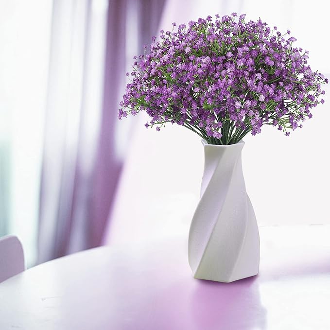 JIFTOK Babys Breath Artificial Flowers, 24 Pc Fake Flowers Gypsophila Bouquet Fall Flowers Artificial for Decoration, Real Touch Silk Flower for Wedding Christmas DIY Party Home Garden Office (Purple)