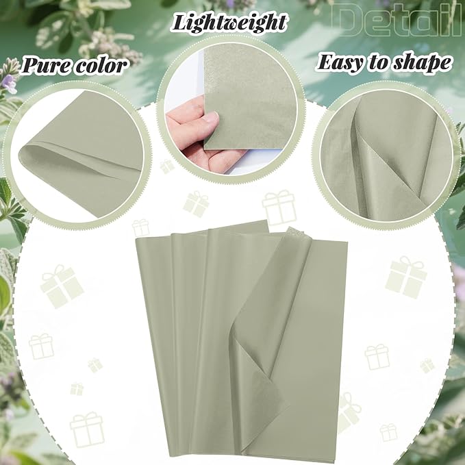 Qilery 500 Sheets Sage Green Tissue Paper Bulk 15 x 20 Inch Acid Free Christmas Wedding Flower Wrapping Packing Paper Sheets for Crafts, Gift, Arts Flower, Baby Shower Birthday Party Favor Decoration