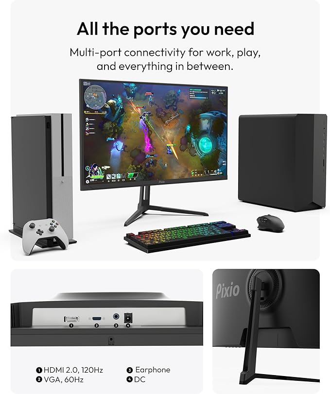 Pixio PX246 Wave 24 inch 120Hz Refresh Rate FHD 1080p Resolution IPS Panel 4ms GTG Response Time Gaming Monitor with Adaptive Sync