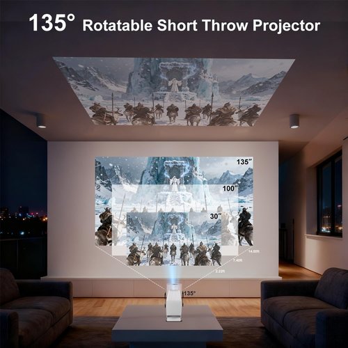 Mini Projector | Built-In Apps & 4K Support - Native 1080P, Wifi & Bluetooth, Auto Keystone, 135° for Home & Outdoor Use
