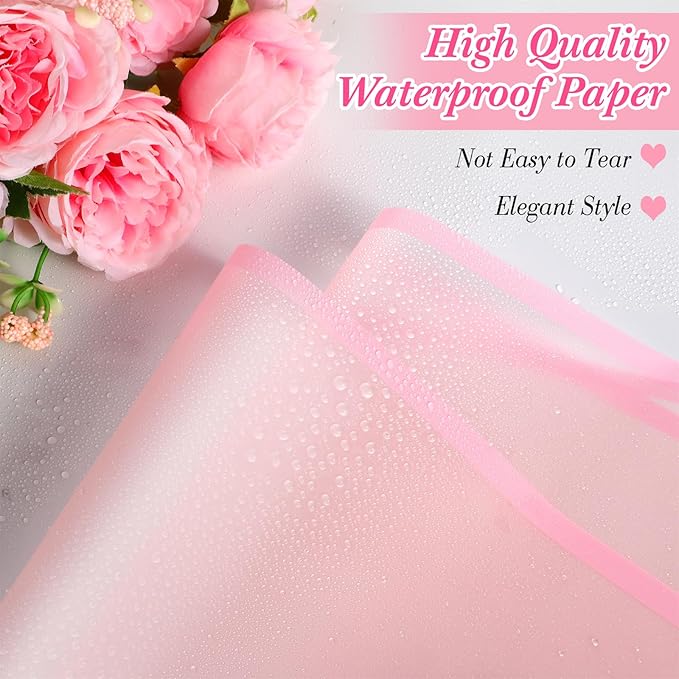 Ctosree 240 Sheets Flower Wrapping Paper, 22.8 x 22.8 Inch Waterproof Florist Floral Korean Flower Bouquet Wrapping Paper for Wedding Birthday DIY Gift Packaging Bouquet(Pastel Pink)