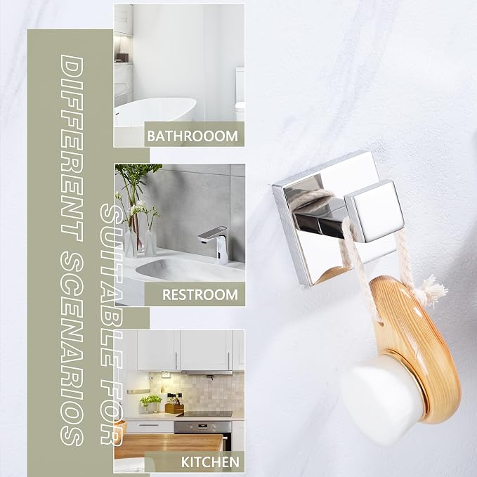 LANC Chrome Towel Hooks for Bathroom Wall Hooks, Heavy Duty Hand Towel Hanger SUS304 Stainless Steel for Bathroom Accessories Square Coat Robe Hook, Wall Mounted Silver Polished,A8805CP