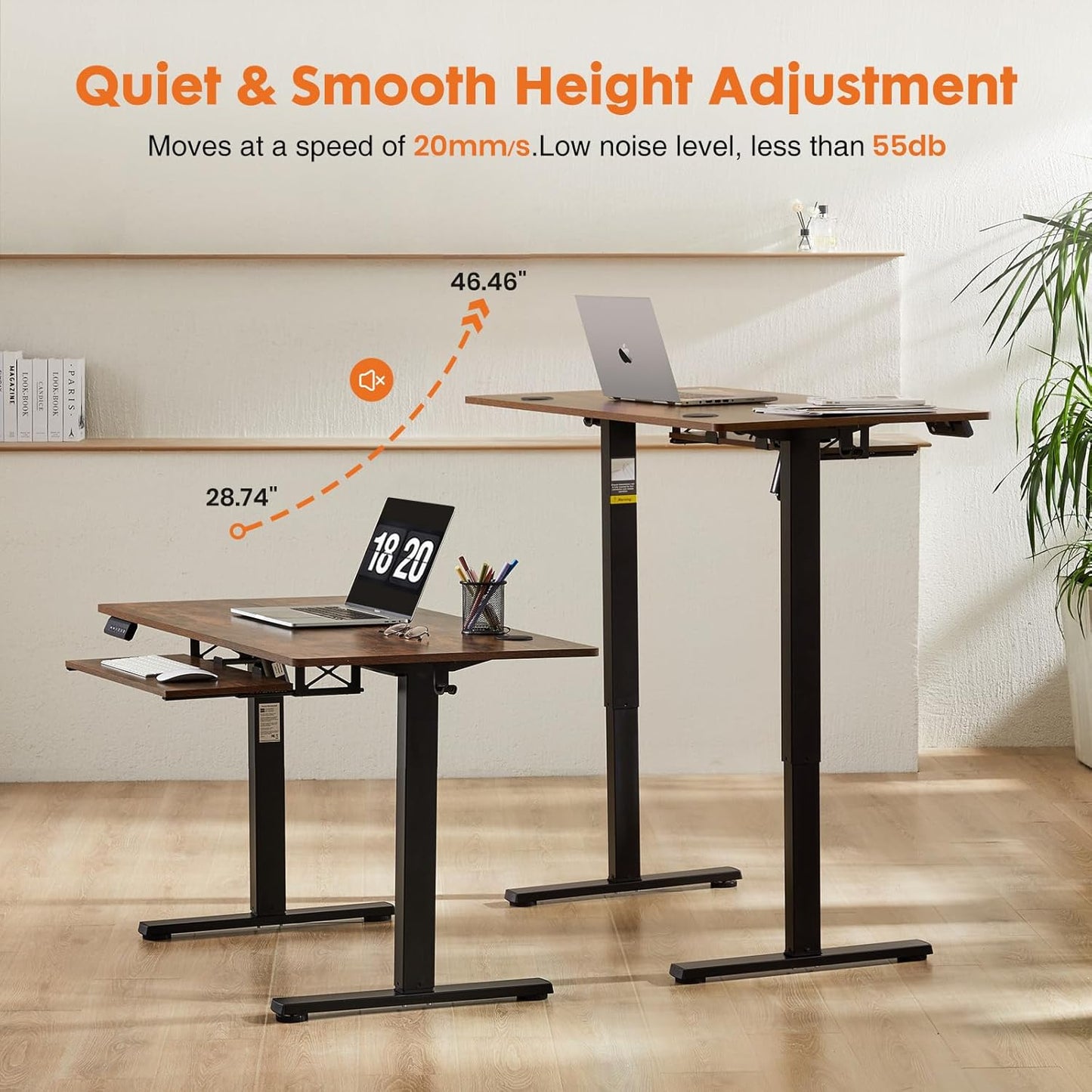 Skiennix Electric Standing Desk - Height Adjustable Ergonomic Workstation with Drawer | 48" x 24" Black Frame/Brown Desktop