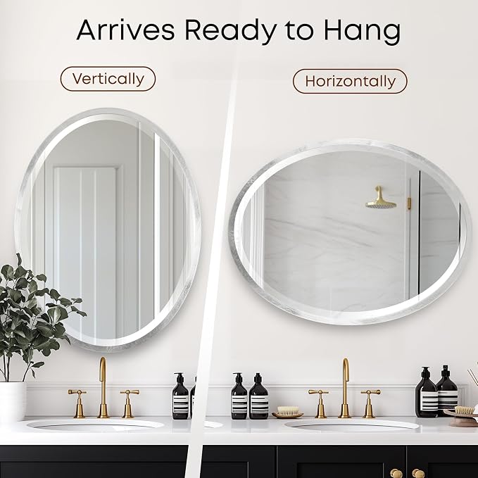 OVALCREST - Oval Wooden Beveled Wall Mirror for Home Decor, Bathroom, Vanity, Bedroom, Living Room, Hallway - London Style (Silver Leaf with Brown Antique) 29.1 x 23.1