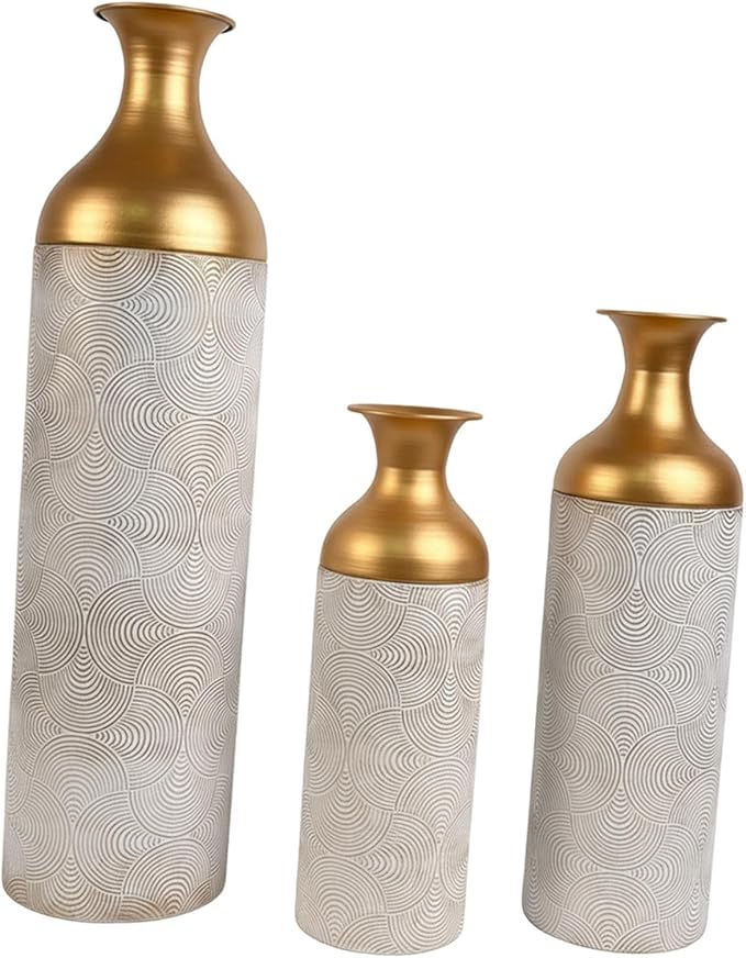 3 Pieces Metal Floor Standing Vase Set Texture 26.7inch 20inch and 16inch Sturdy Accessory Detachable Design Versatile