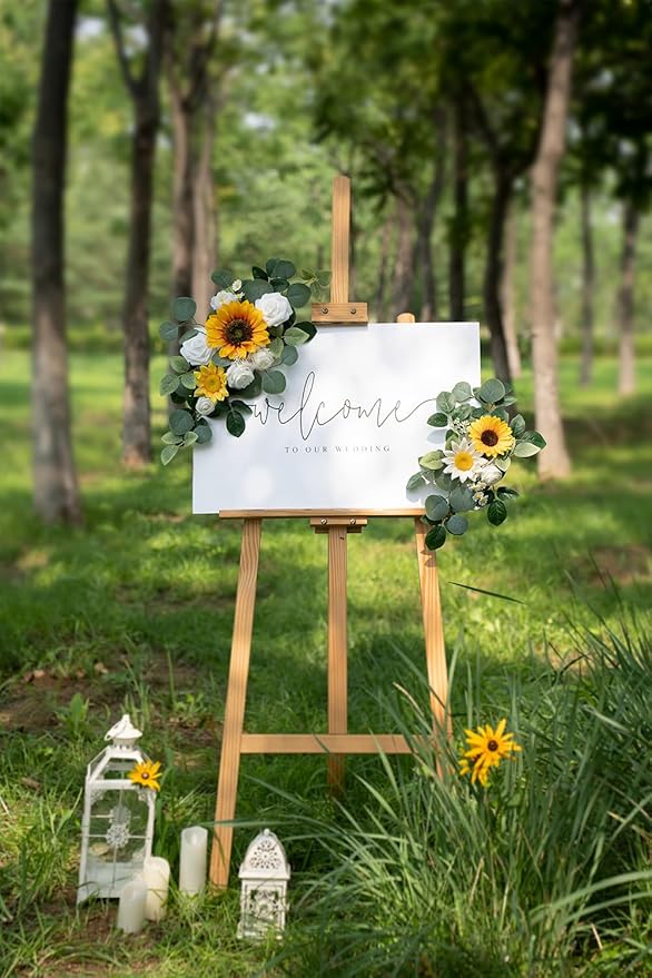 WEIERYUE(Pack of 2 Artificial Flowers Decorations,Artificial Arch Backdrop Garlandfor Ceremony Party Reception Entrance Welcome Easel Door Floral Decor Wall Home Entryway Outdoor(Sunflower)
