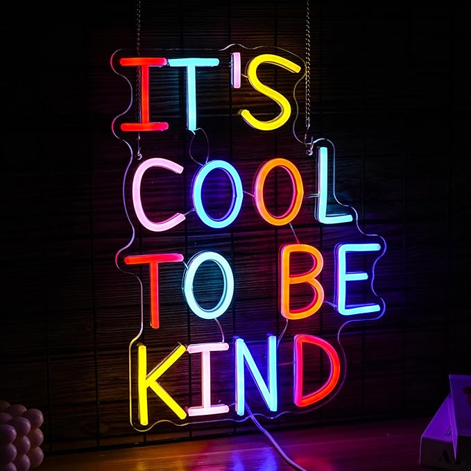 It's Cool To Be Kind Neon Sign Student Led Neon Light Powered by USB for Wall Decor Dimmable Be Kind Neon Light Sign for Classroom Bedroom Office Club Shop Bar School (Multicolored)