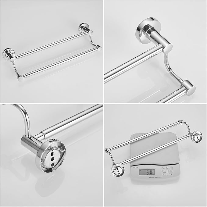 BESy Adjustable 16-26 Inches Double Bath Towel Bar for Bathroom SUS304 Stainless Steel Towel Holder, Hotel Style Wall Mount with Screws Hand Towel Bar Towel Rack Rod Hanger, Polished Chrome Finish